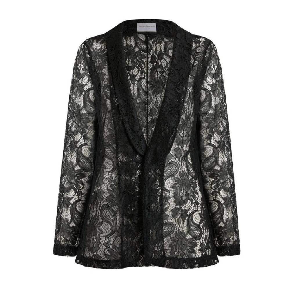 James Lakeland NWT Women's Black Floral Lace Open Front Jacket, Size 20